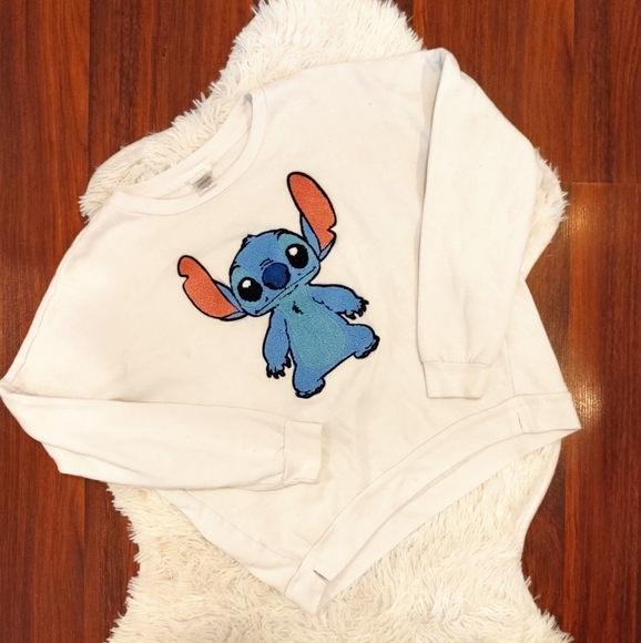 Disney Tops - Disney Stitch Embroidered Sweat Shirt White